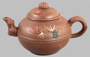 cca 1950 Kínai teás kanna. Jelzett, kézzel formált, hibátlan, 18x10 cm