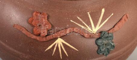 cca 1950 Kínai teás kanna. Jelzett, kézzel formált, hibátlan, 18x10 cm