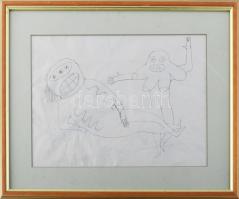Jelzés nélkül: Szürreális alakok. Tus, papír. Üvegezett fakeretben. 20,5x29 cm