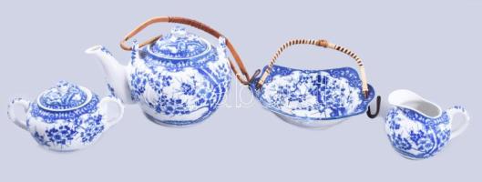 Japán 28 részes cseresznyevirág mintás tojáshéj porcelán teás készlet, süteményes tányérokkal, prali...