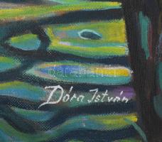 Dóra István (1932-): Szürreális alakok. Olaj, farost. Jelzett. Hátoldalán két női akt. Dekoratív, sé...