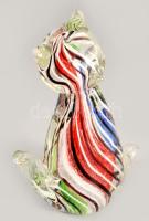 Iparművész anyagában színezett macska asztaldísz, szakított üveg, jelzés nélkül, hibátlan, m: 12 cm