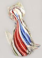 Iparművész anyagában színezett macska asztaldísz, szakított üveg, jelzés nélkül, hibátlan, m: 12 cm