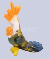 Murano art kakadu figura, színezett üveg, jelzés nélkül, hibátlan, m: 8 cm
