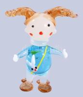 Iparművész üveg kislány figura, hibátlan, m: 7 cm