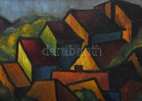 Stefán H jelzéssel: Házak a domboldalban. Olaj, vászon. Javított. Apró felületi sérülésekkel. Dekora...