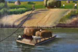 Bolner K jelzéssel (Bolner Károly?): Komp. Olaj, vászon. Dekoratív, kissé sérült fakeretben. 42,5x50...