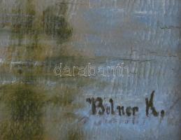 Bolner K jelzéssel (Bolner Károly?): Komp. Olaj, vászon. Dekoratív, kissé sérült fakeretben. 42,5x50...