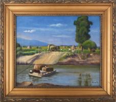 Bolner K jelzéssel (Bolner Károly?): Komp. Olaj, vászon. Dekoratív, kissé sérült fakeretben. 42,5x50...