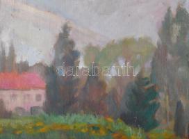 Balla Béla jelzéssel: Táj. Olaj, fa. Dekoratív, kissé kopott fakeretben. 40x50 cm