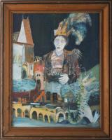 Korga jelzéssel: Kiskirály. Olaj, farost. Dekoratív, kissé kopott fakeretben. 51,5x40 cm.