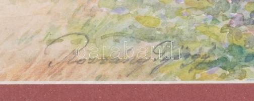 Olvashatatlan jelzéssel: Budaörsi részlet, 1969. Akvarell, papír. Üvegezett, kissé kopott fakeretben...