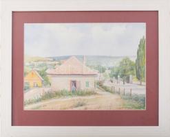 Olvashatatlan jelzéssel: Budaörsi részlet, 1969. Akvarell, papír. Üvegezett, kissé kopott fakeretben...