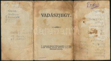 1935 Putnok, fényképes vadászjegy P. Osváth Pál kisbirtokos részére, viseltes, foltos