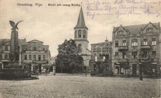 Brodnica (Strasburg) Market square Evangelist church with the confectionery of Paul Kiehling