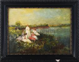 Oelschläger-Őry Lajos (1896-1984): Lányok a vízparton. Olaj, vászon, jelzett, dekoratív fakeretben. 30x40 cm.