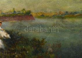 Oelschläger-Őry Lajos (1896-1984): Lányok a vízparton. Olaj, vászon, jelzett, dekoratív fakeretben. ...