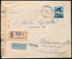 Német II. világháborús megszállás Szerbia 1943 Cenzúrázott ajánlott légiposta levél Mi 69 bélyeggel. R! (Mi EUR 150,-)