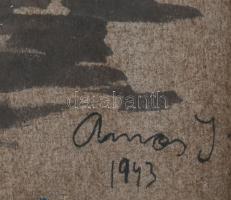 Amos I jelzéssel: Női akt. Tus, papír. Üvegezett fakeretben. 24x15 cm