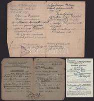 1945 Magyar-orosz kétnyelvű igazolványok, 2 db + 1947 Közmunka igazolvány
