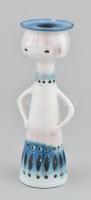 Aquincum aquazur festésű lány alakos gyertyatartó, jelzéssel, tetején pattanással, m: 15,5 cm