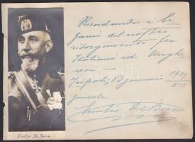 1927 Emilio de Bono olasz fasiszta tábornok, miniszter fotója Tripoliban saját kézzel írt üdvözlő soraival és aláírásával / Original photo and autograph of Emilio de Bono Italian fascist general, minister 18x13 cm