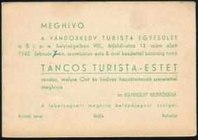 1942 Vándorkedv Turista Egyesület táncos turista estjének meghívója