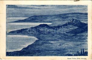 1929 Szigliget, öböl a Tihanyi-félszigeten. Sassné Farkas Böske szénrajza (gyűrődések / creases)