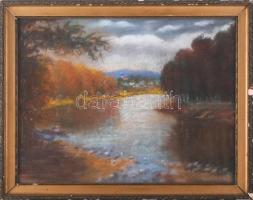 Horváth Z jelzéssel: Vízparti táj. Pasztell, papír. Üvegezett, sérült fakeretben. 31,5x41,5 cm.