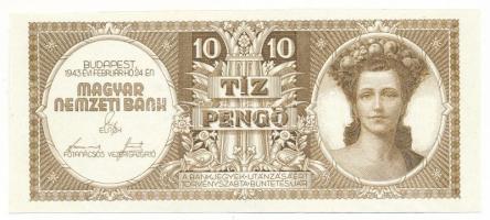 1943. 10P tervezet próbanyomata, csak előlapi nyomat, utánnyomás Dr. Gara Miklós (szerk.): Nyomdaipari Enciklopédia című kötetből T:UNC