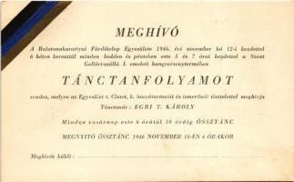 Budapest XI. Egri T. Károly táncintézete reklámja, Szent Gellért Szálloda, hátoldalon meghívó (non P...