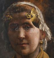 Eugene Bertrand (1858-1934), belga festő/belgian painter: Fiatal lány, 1896. Olaj, fatábla. Jelzett....