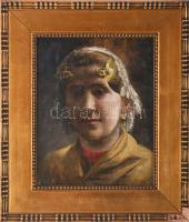 Eugene Bertrand (1858-1934), belga festő/belgian painter: Fiatal lány, 1896. Olaj, fatábla. Jelzett....