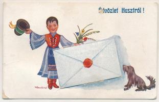 1944 Huszt, Chust, Khust; népviseletes leporellólap 10 kis képpel / Hungarian folklore leporellocard s: Klaudinyi (b)