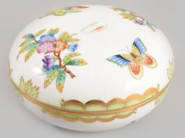 Herendi Viktória mintás bonbonniere. Kézzel festett, jelzett, sérült, hiányos d: 12 cm