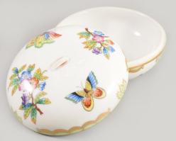 Herendi Viktória mintás bonbonniere. Kézzel festett, jelzett, sérült, hiányos d: 12 cm