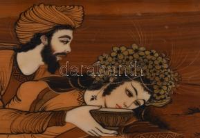 Keleti intarziakép, akasztóval, jó állapotban, 34x69 cm