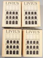 Titius Livius: A római nép története a város alapításától I-IV. köt. Ford.: Kiss Ferencné, Muraközy Gyula. Bibliotheca Classica. Bp., 1982, Európa. Kiadói egészvászon-kötések, kissé szakadt kiadói papír védőborítókban, egy kötet papírborítójának gerincén lyukkal.