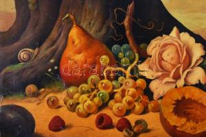 G Lance jelzéssel (George Lance?), XIX. sz. festő: Csendélet tájban. Olaj, vászon. Sérült. 47×57,5 c...