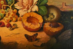 G Lance jelzéssel (George Lance?), XIX. sz. festő: Csendélet tájban. Olaj, vászon. Sérült. 47×57,5 c...