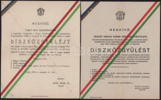 1938-1940 Cegléd díszközgyűlés Felvidék és Erdély visszatérésének alkalmából, két meghívó valamint két kapcsolódó nyomtatvány.