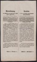 1854 Kossuth bankók és egyéb szabadságharci pénzjegyek birtoklásáért való büntetésről szóló rendelet Bach belügyminisztertől magyar- és német nyelvű hirdetmény.