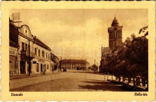1943 Vasvár, Béla tér, üzletek, kerékpár. Fogyasztási Szövetkezet kiadása (EB)