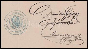 1905 Vajdahunyad, erkölcsi bizonyítvány Danila György Vajdahunyad polgármesterének saját kezű aláírá...