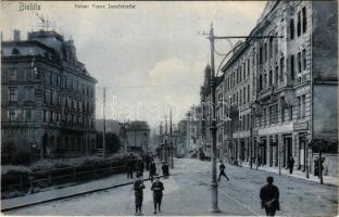 1915 Bielsko-Biala, Bielitz; Kaiser Franz Josefstraße / street view, shops (b)