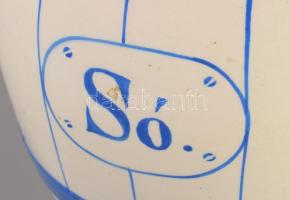 cca 1900 Szatócsbolti hordó alakú fajansz sókínáló, jelzés nélkül, felületi sérüléssel, mázátrepedés...