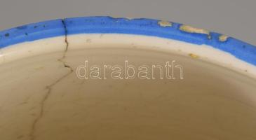cca 1900 Szatócsbolti hordó alakú fajansz sókínáló, jelzés nélkül, felületi sérüléssel, mázátrepedés...