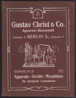 1905 Gustav Christ &amp; Co. Apparate-Bauanstalt, Kupferschmiede und Maschinenfabrik Berlin. Katalog No. 13. Apparate, Geräte, Maschinen für chemische Laboratorien. / Kémiai laboratóriumi eszközök, berendezések, és gépek, német nyelvű katalógus, árjegyzék. Kiadói papírkötés, kissé viseltes borítóval, kissé sérült gerinccel, az első lap hiányzik.