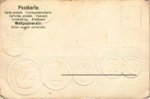 Osztrák-magyar pénzérmék, ezüst és arany díszített dombornyomott / Österreich-Ungarn. Heller, Kronen...