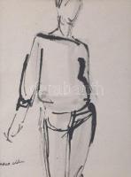 Olvashatatlan jelzéssel: Női álló alak. Tus, papír. Üvegezett fakeretben. 17×12 cm